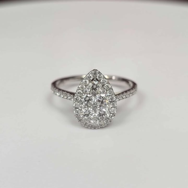 0.95 CT.T.W. Framed Pear Cluster Diamond Ring IN 18k White Gold