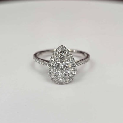 0.95 CT.T.W. Framed Pear Cluster Diamond Ring IN 18k White Gold