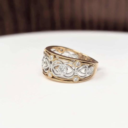 0.40 CT.T.W Swirling Diamond Band with Milgrain Details in 18k Rose & White Gold