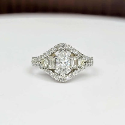 1.44 CT.T.W Marquis-cut Diamond Engagement ring with Side Stones & Frame in 14k White Gold