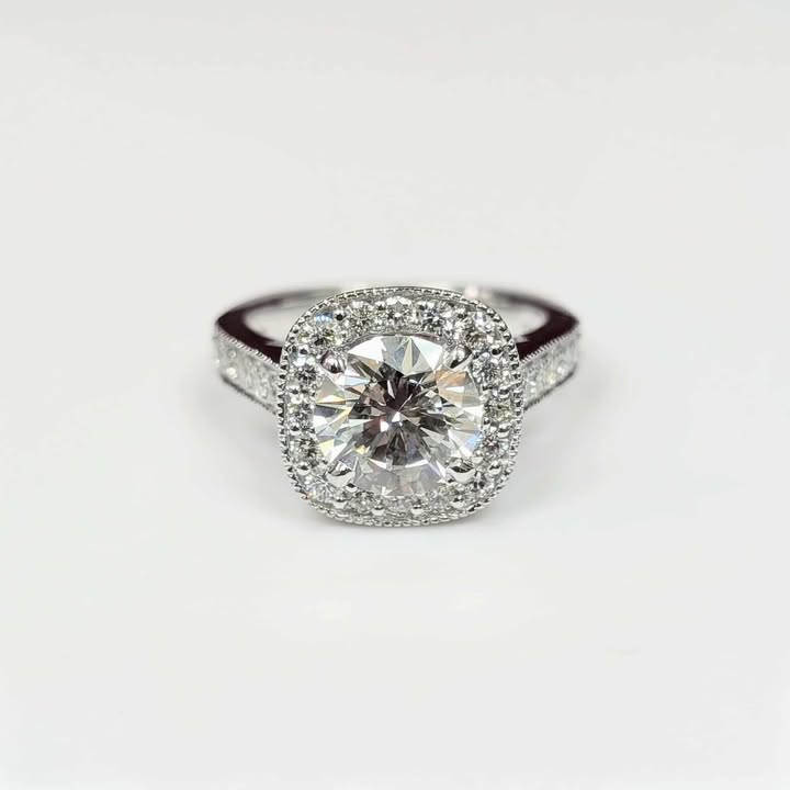 2.09 CT Round-Cut Lab Created Diamond Engagement Ring with 0.50 CT.T.W Natural Earth-mined Diamond Side Accents, Milgrain Details, and Euroshank in Platinum