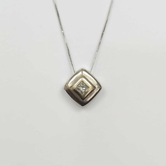 0.50 CT Princess-cut Bold Square Necklace in 14k Two-Tone Gold