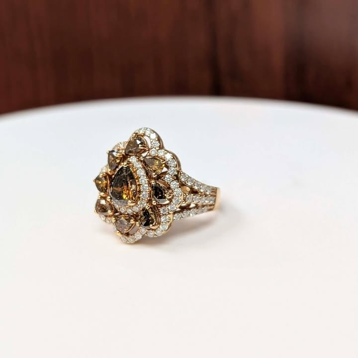 2.25 CT.T.W. Champagne Diamond Cluster Ring with White Diamond Accents in 18k Gold