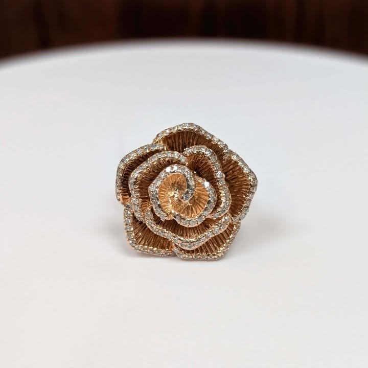 0.75 CT.T.W Diamond Trimmed Rose Cocktail Ring in 14k Rose Gold