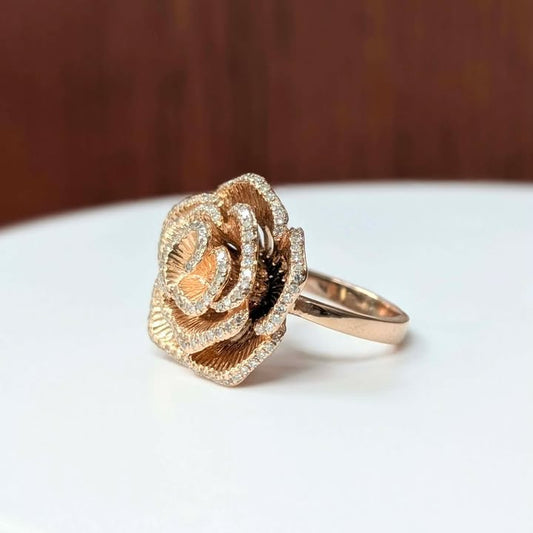 0.75 CT.T.W Diamond Trimmed Rose Cocktail Ring in 14k Rose Gold
