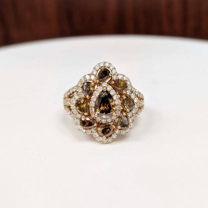 2.25 CT.T.W. Champagne Diamond Cluster Ring with White Diamond Accents in 18k Gold