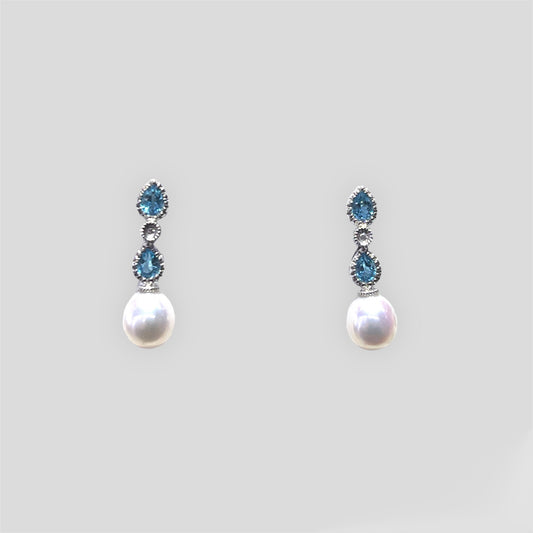 Blue Topaz and Pearl Dangle Earring