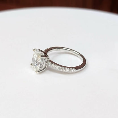 2.53 CT.T.W Oval-cut Lab Created Diamond Engagement Ring Set On Natural Earth-Mined Diamond Band in 18k White Gold