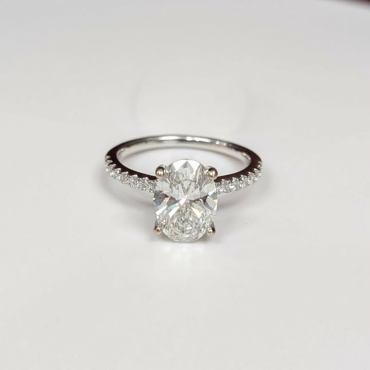 2.53 CT.T.W Oval-cut Lab Created Diamond Engagement Ring Set On Natural Earth-Mined Diamond Band in 18k White Gold