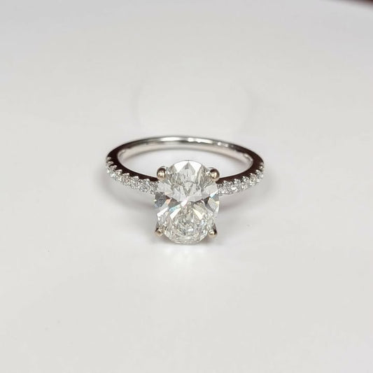 2.53 CT.T.W Oval-cut Lab Created Diamond Engagement Ring Set On Natural Earth-Mined Diamond Band in 18k White Gold