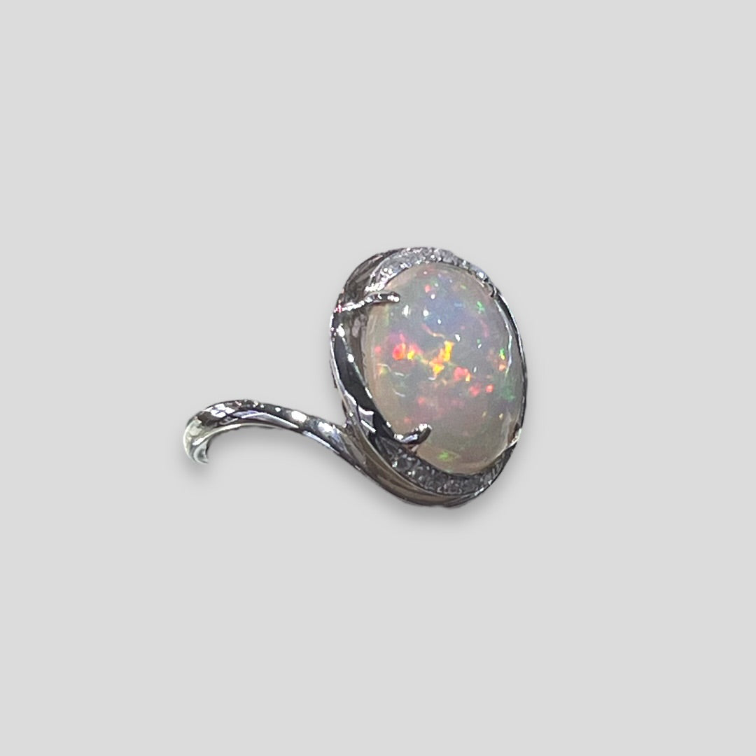 Open Pass Rings Opal and Diamond Accented Bypass Ring in 14k White Gold – Q&T Jewelry