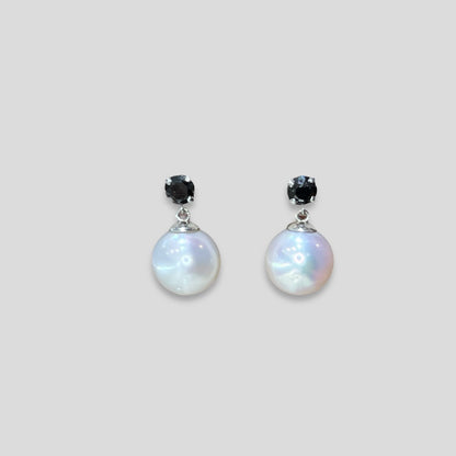 Black Diamond & Dangle Pearl Earrings