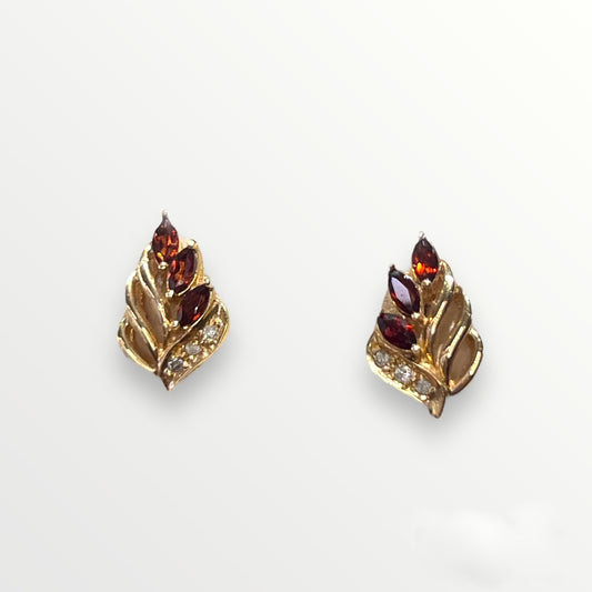 Garnet Leaf Stud Earrings