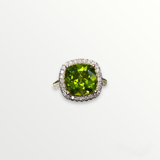 Peridot with Diamond Halo Ring