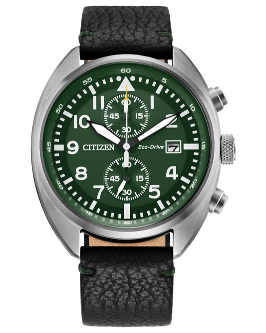 CITIZEN Eco-Drive Sport Casual Green Dial Leather Strap Men's Watch