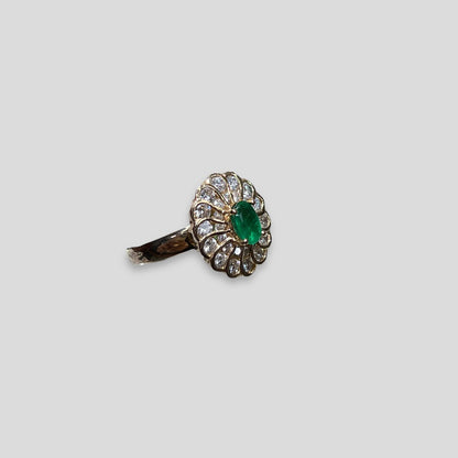 Emerald and Diamond Flower Ring