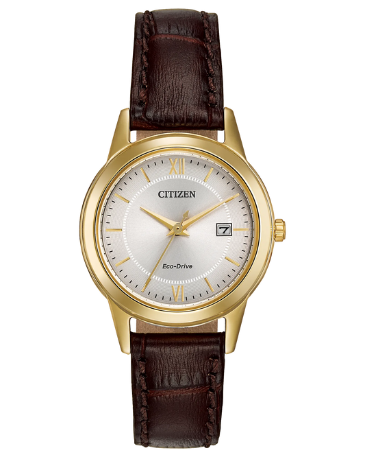 CITIZEN Eco-Drive Corso Brown Leather Strap Ladies Watch