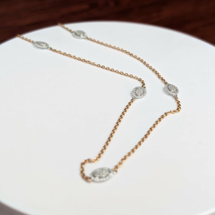 Cluster Diamond Station Necklace in 18k Two Tone Gold