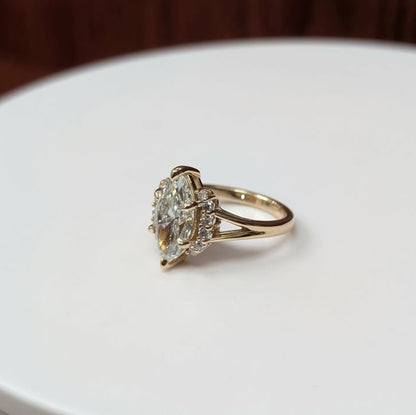 2.50CT Marquis-cut Lab Grown Diamond Engagement Ring with Lab Grown Diamond Half Frame in 14k Yellow Gold