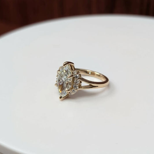2.50CT Marquis-cut Lab Grown Diamond Engagement Ring with Lab Grown Diamond Half Frame in 14k Yellow Gold
