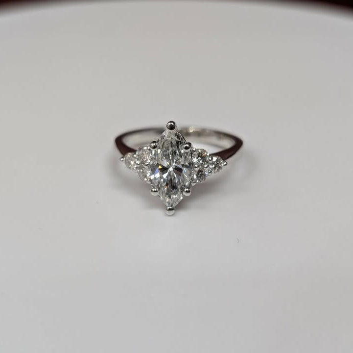 1.52CT Marquis-cut Lab Grown Diamond Engagement Ring with Tapered Lab Grown Diamond Accent in 14k White Gold