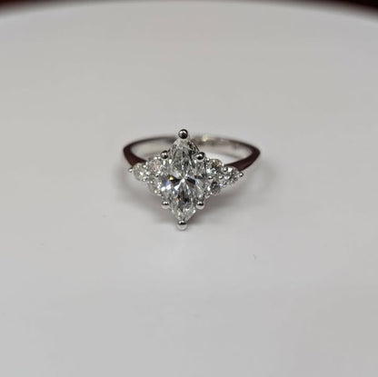1.52CT Marquis-cut Lab Grown Diamond Engagement Ring with Tapered Lab Grown Diamond Accent in 14k White Gold