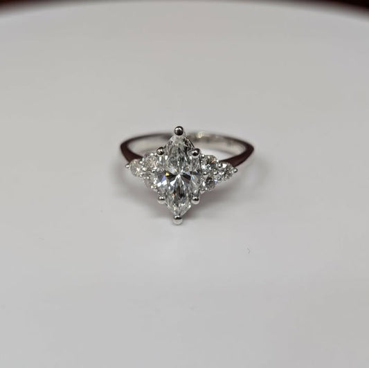 1.52CT Marquis-cut Lab Grown Diamond Engagement Ring with Tapered Lab Grown Diamond Accent in 14k White Gold
