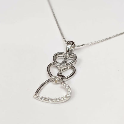 Three Heart Necklace with Diamond Accents in 14k White Gold