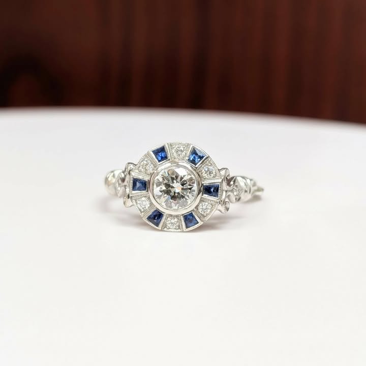 0.66 CT.T.W. Diamond & Blue Sapphire Engagement Ring in 14k White Gold - Q&T Jewelry