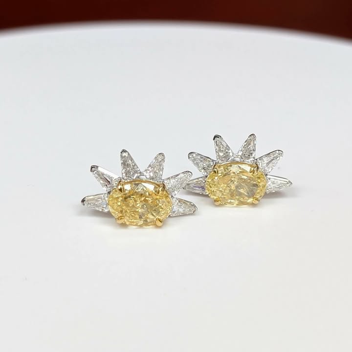 5.21 CTTW Oval-cut Yellow Lab Grown Diamond Earrings with 1.89 CTTW Diamond Half Frame in 14k White Gold
