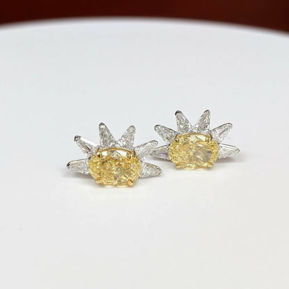 5.21 CTTW Oval-cut Yellow Lab Grown Diamond Earrings with 1.89 CTTW Diamond Half Frame in 14k White Gold