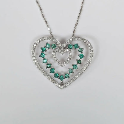 Emerald & Diamond Heart Pedant Necklace in 14k White Gold - Q&T Jewelry