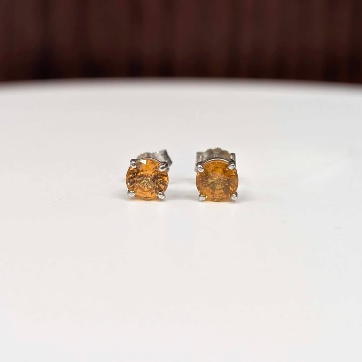Round-cut Yellow Sapphire Stud Earrings in 14k White Gold - Q&T Jewelry