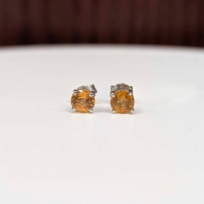 Round-cut Yellow Sapphire Stud Earrings in 14k White Gold - Q&T Jewelry