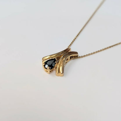 Art Deco Flared Pear-cut London Blue Topaz or Blue Sapphire Necklace in 14k Gold