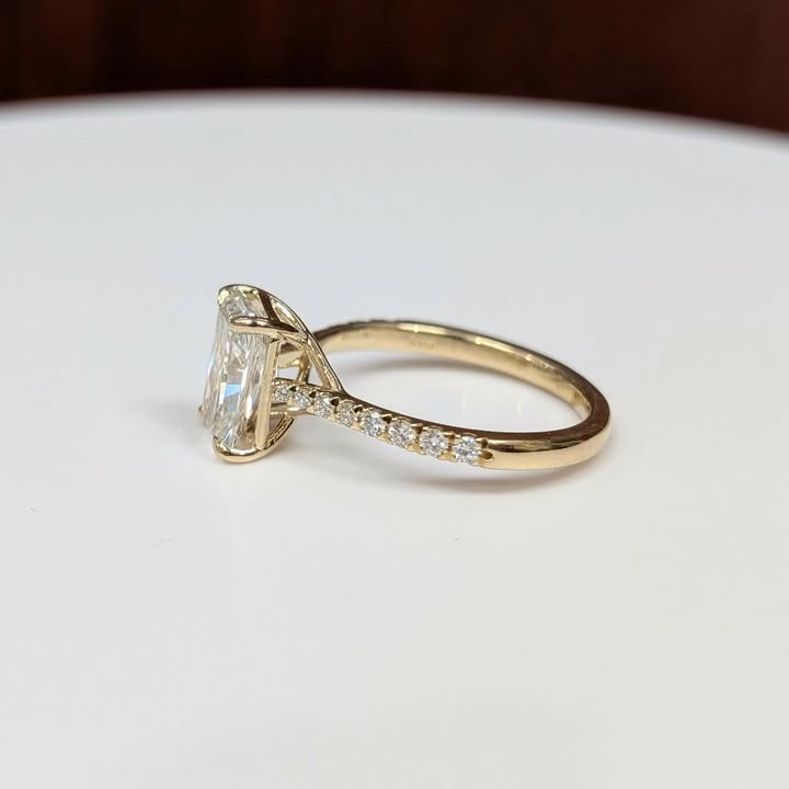 2.03 CT Radiant-cut Lab Grown Diamond Engagement Ring on Natural Diamond Band in 14k Gold