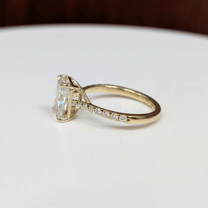 2.03 CT Radiant-cut Lab Grown Diamond Engagement Ring on Natural Diamond Band in 14k Gold