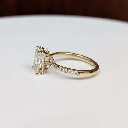 2.03 CT Radiant-cut Lab Grown Diamond Engagement Ring on Natural Diamond Band in 14k Gold