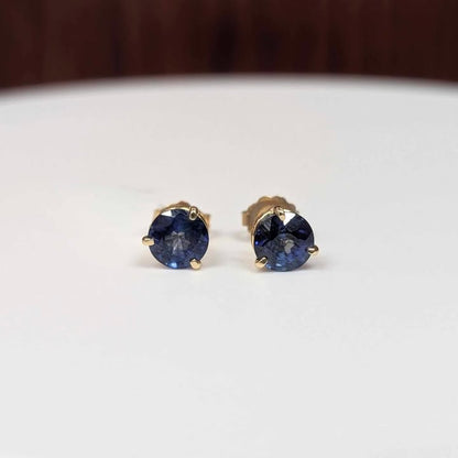 Blue Sapphire Round-cut Stud Earrings in 14k Gold - Q&T Jewelry