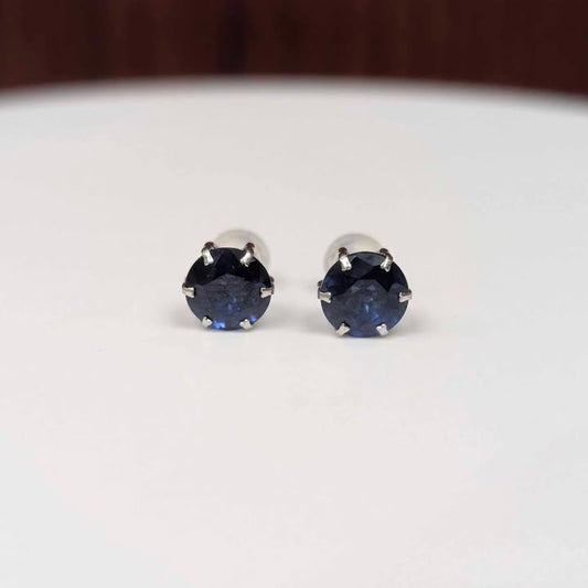Blue Sapphire Solitaire Studs in Platinum