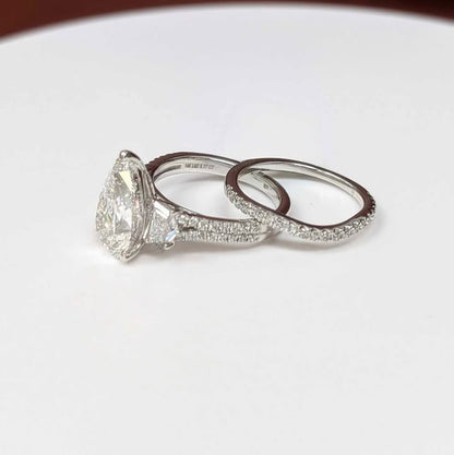 5.17 CT.T.W Pear-cut Three Stone Lab Grown Diamond Bridal Set in 14k White Gold - Q&T Jewelry