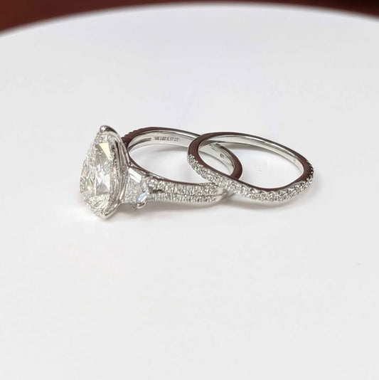 5.17 CT.T.W Pear-cut Three Stone Lab Grown Diamond Bridal Set in 14k White Gold