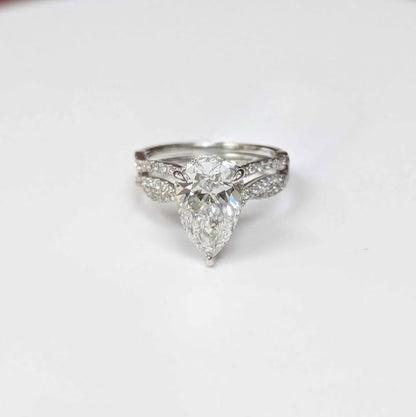 5.17 CT.T.W Pear-cut Three Stone Lab Grown Diamond Bridal Set in 14k White Gold - Q&T Jewelry