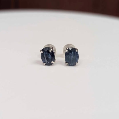 Oval-cut Blue Sapphire Stud Earrings in 14k White Gold - Q&T Jewelry