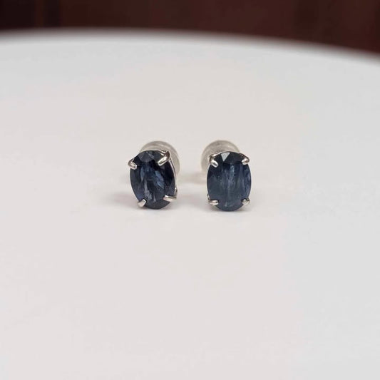 Oval-cut Blue Sapphire Stud Earrings in 14k White Gold