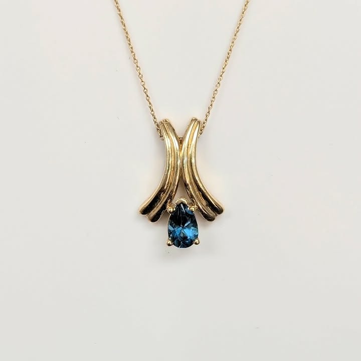 Art Deco Flared Pear-cut London Blue Topaz or Blue Sapphire Necklace in 14k Gold