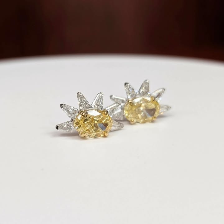 5.21 CTTW Oval-cut Yellow Lab Grown Diamond Earrings with 1.89 CTTW Diamond Half Frame in 14k White Gold