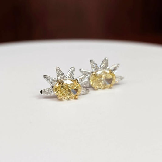 5.21 CTTW Oval-cut Yellow Lab Grown Diamond Earrings with 1.89 CTTW Diamond Half Frame in 14k White Gold