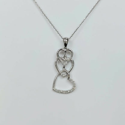 Three Heart Necklace with Diamond Accents in 14k White Gold