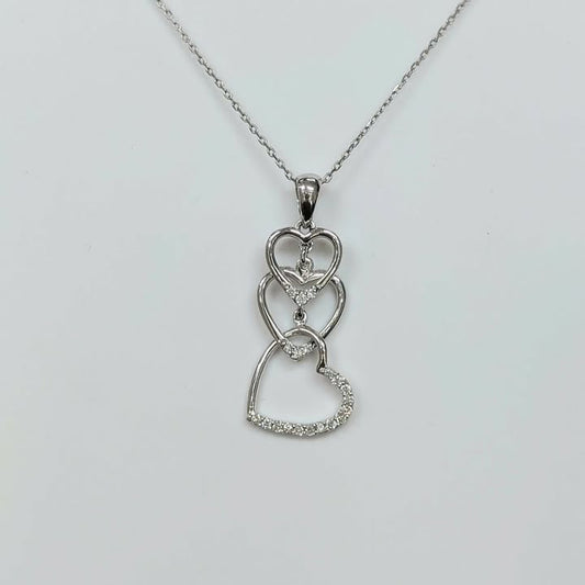 Three Heart Necklace with Diamond Accents in 14k White Gold - Q&T Jewelry